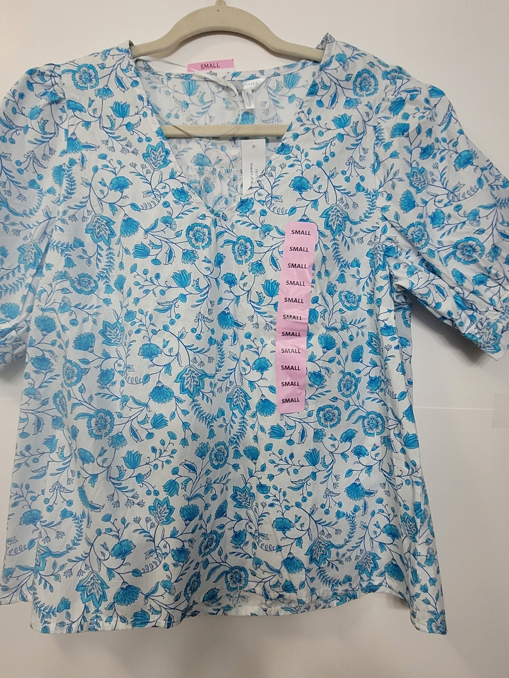 White Top with Blue Floral Print